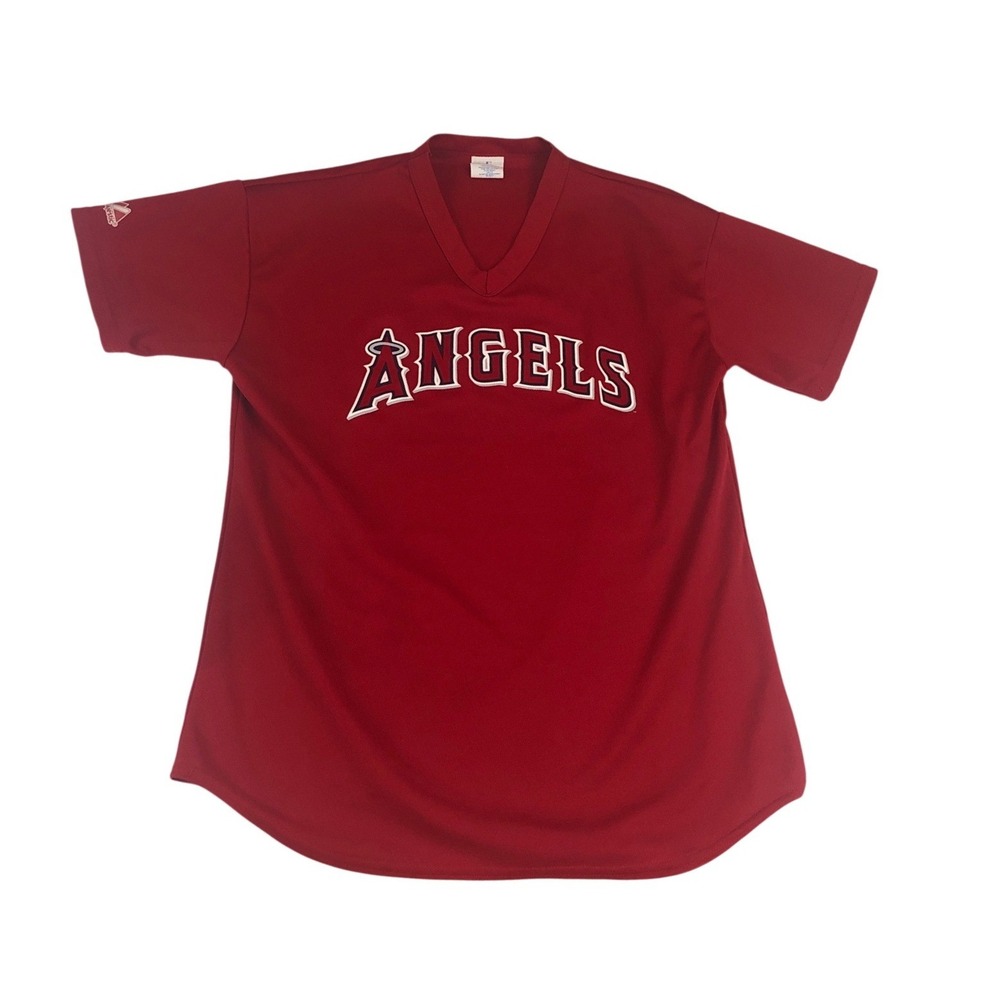 Vintage 90s Mens Majestic California Angels V-Neck Baseball Jersey Red 11 XL USA